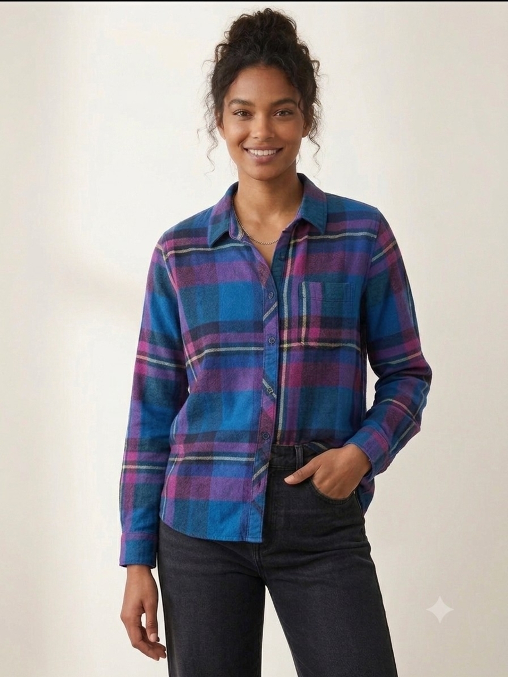 Mossimo Supply Co. Blue and Purple Plaid Flannel Button Down Shirt.   WS 187